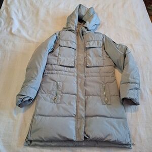 Balabala girls size 170 or 14-15 years gray down coat with removable hood, EUC
